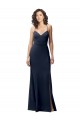 Bleu marine foncé Fourreau Bretelles spaghetti Crêpe Stretch Longue Formelles Robes demoiselle d'honneur / Robes de soirée / Robes de bal Outlet