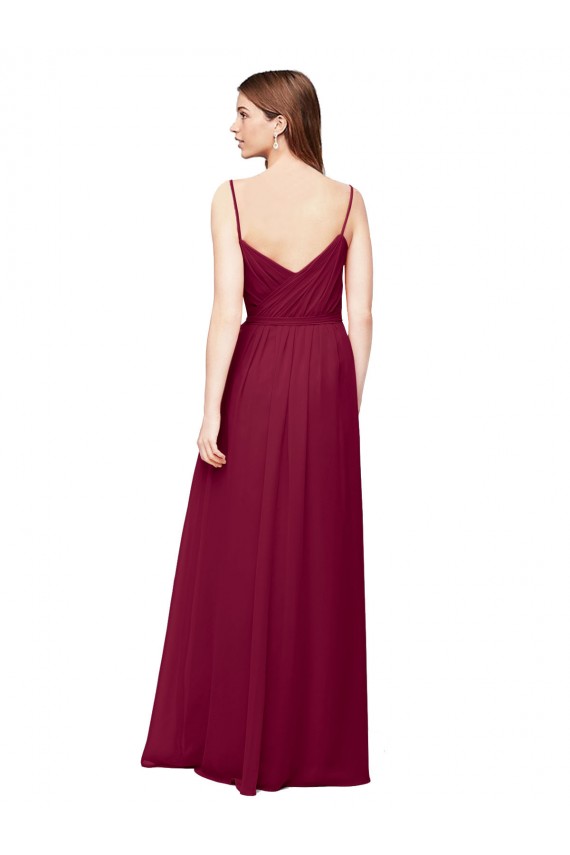 Pourpre Trapèze Col V Mousseline Longue Robes demoiselle d'honneur Outlet