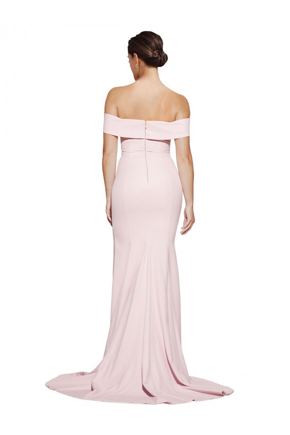 Rose Fourreau Col Carré Balayage train Crêpe Stretch Longue Formelles Robes demoiselle d'honneur / Robes de soirée / Robes de bal Outlet