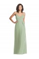 Vert fumée Trompette Bretelles spaghetti Col V Mousseline Longue Formelles Robes demoiselle d'honneur / Robes de soirée Outlet